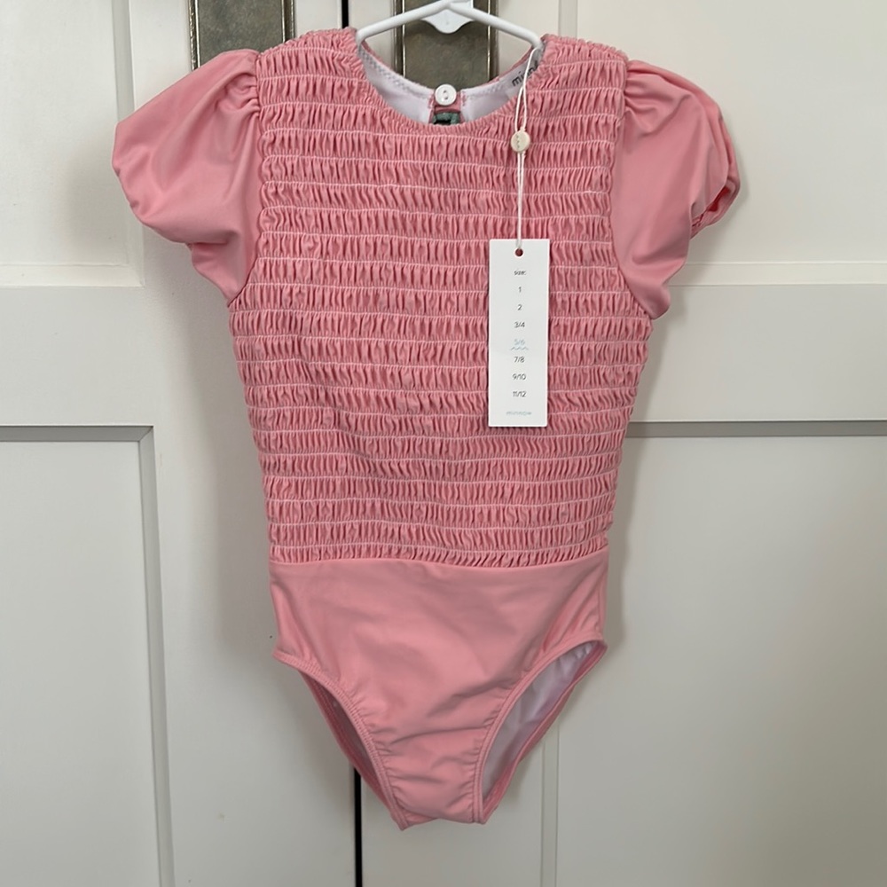 Minnow new with tags girls sorbet pink smocked puff sleeve one piece